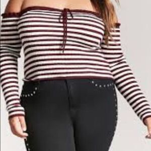 Forever 21 Off-the-Shoulder Eggplant Knit Top 2XL